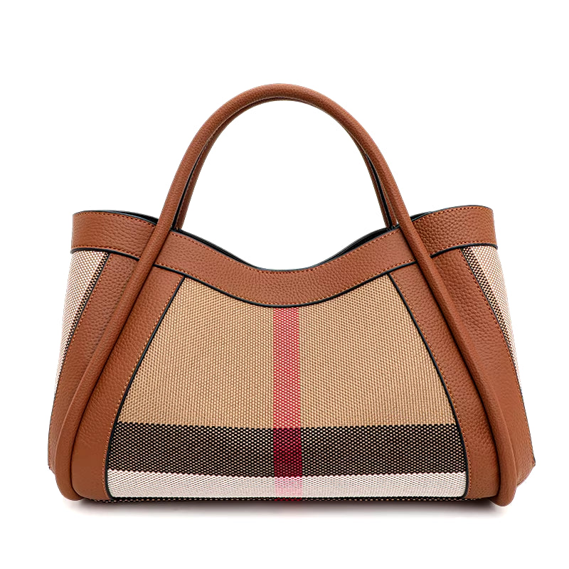 2024 New Retro Checkered Women'S Handbag, Large Capacity Luxury Bag, Canvas Genuine Leather Bag