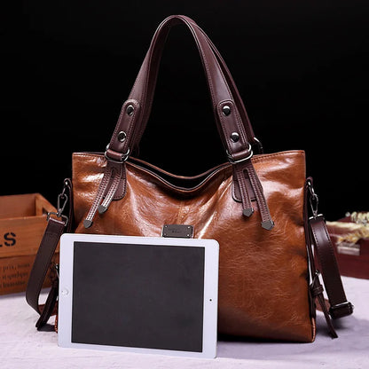 2024 New Fashion Casual Tote Bag Women Handbags Soft Leather Shoulder Bags Vintage Big Capacity Crossbody Hand Bag for Ladies